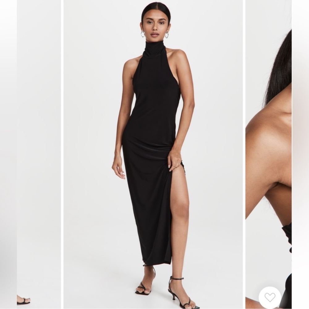 Norma Kamali Halter Turtle Side Slit Gown in Black - Picture 3 of 12